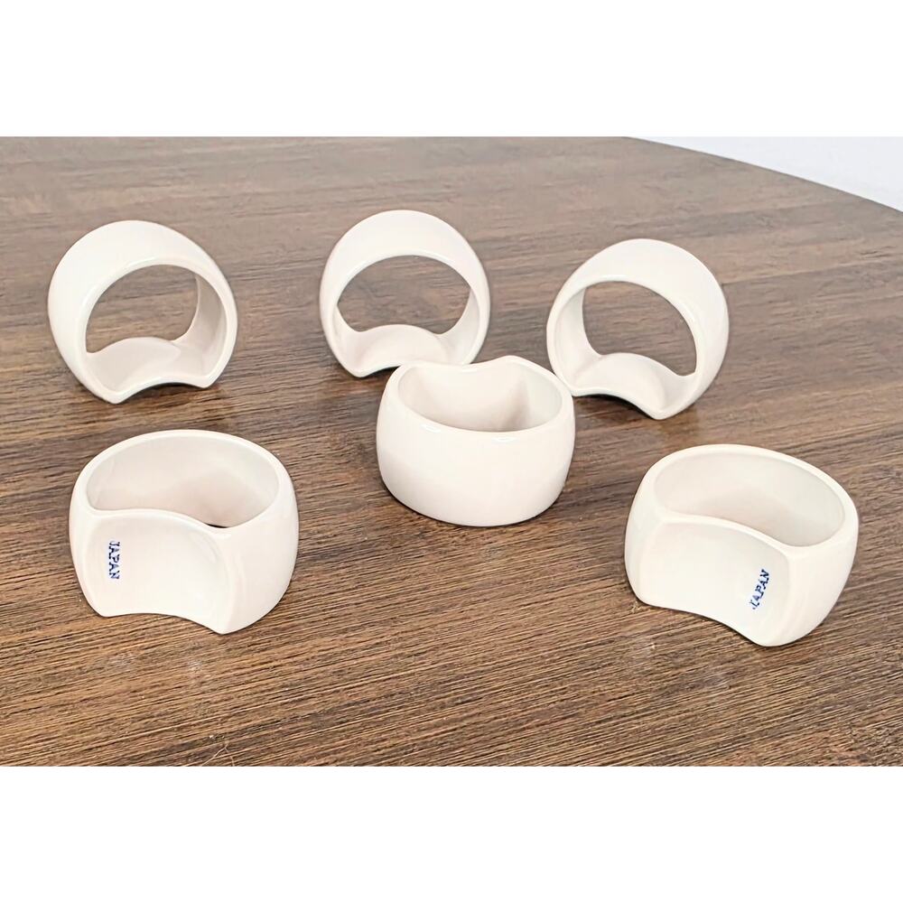 Set of 6 Vintage Porcelain White Napkin Rings Made in Japan Classic Minimalist